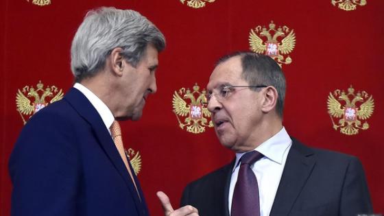Russian Foreign Minister Sergey Lavrov, right, and U.S. Secretary of State John Kerry talk to each other as they leave a news conference following their talks with Russian President Vladimir Putin in the Kremlin in Moscow, Russia, Thursday, March 24, 2016. After lengthy meetings with both Vladimir Putin and Russias foreign minister on Thursday, US Secretary of State John Kerry said the sides have reached an understanding on how the fragile cease-fire in Syria can be strengthened. (Alexander Nemenov/Pool Photo via AP)