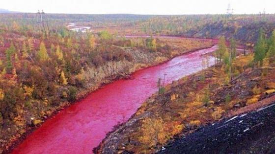 نهر روسي يتحول إلى لون الدم